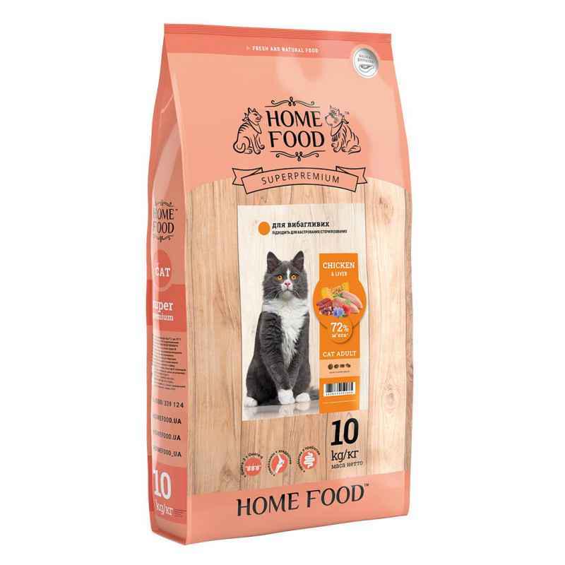 Корм сухий Home Food Chicken & Liver для дорослих вибагливих котів 10 кг (0062)