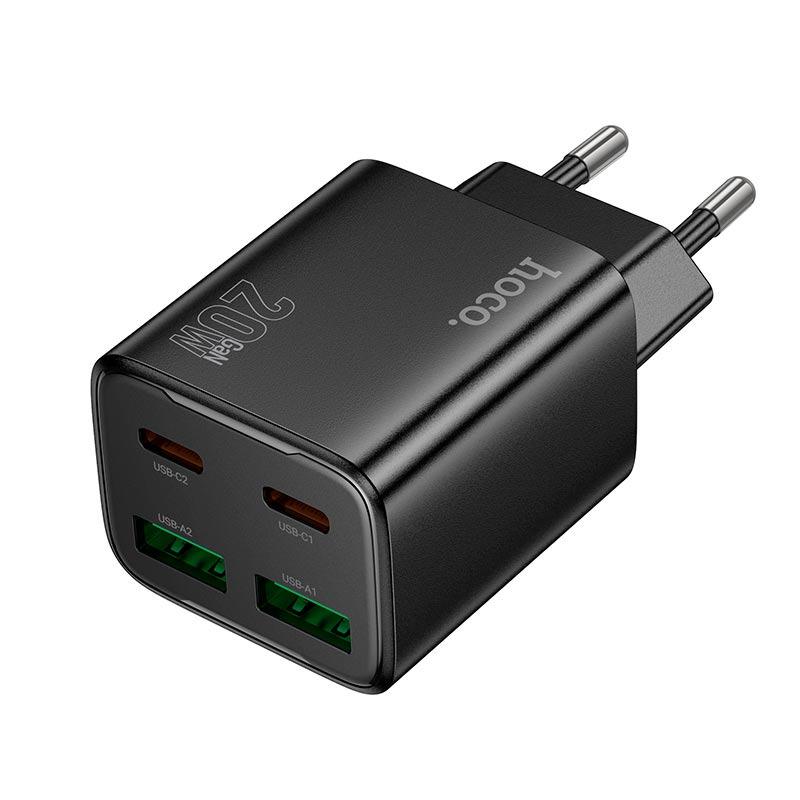 Адаптер мережевий Hoco N55 Fundador four-port charger set 2хUSB 2хType-C 20W 3 A Black (613210)