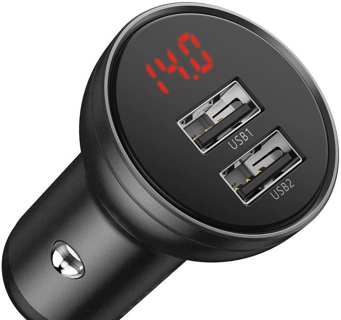 Зарядное устройство для Baseus Digital Display Dual USB 4.8A Car Charger 24W Grey (CCBX-0G)