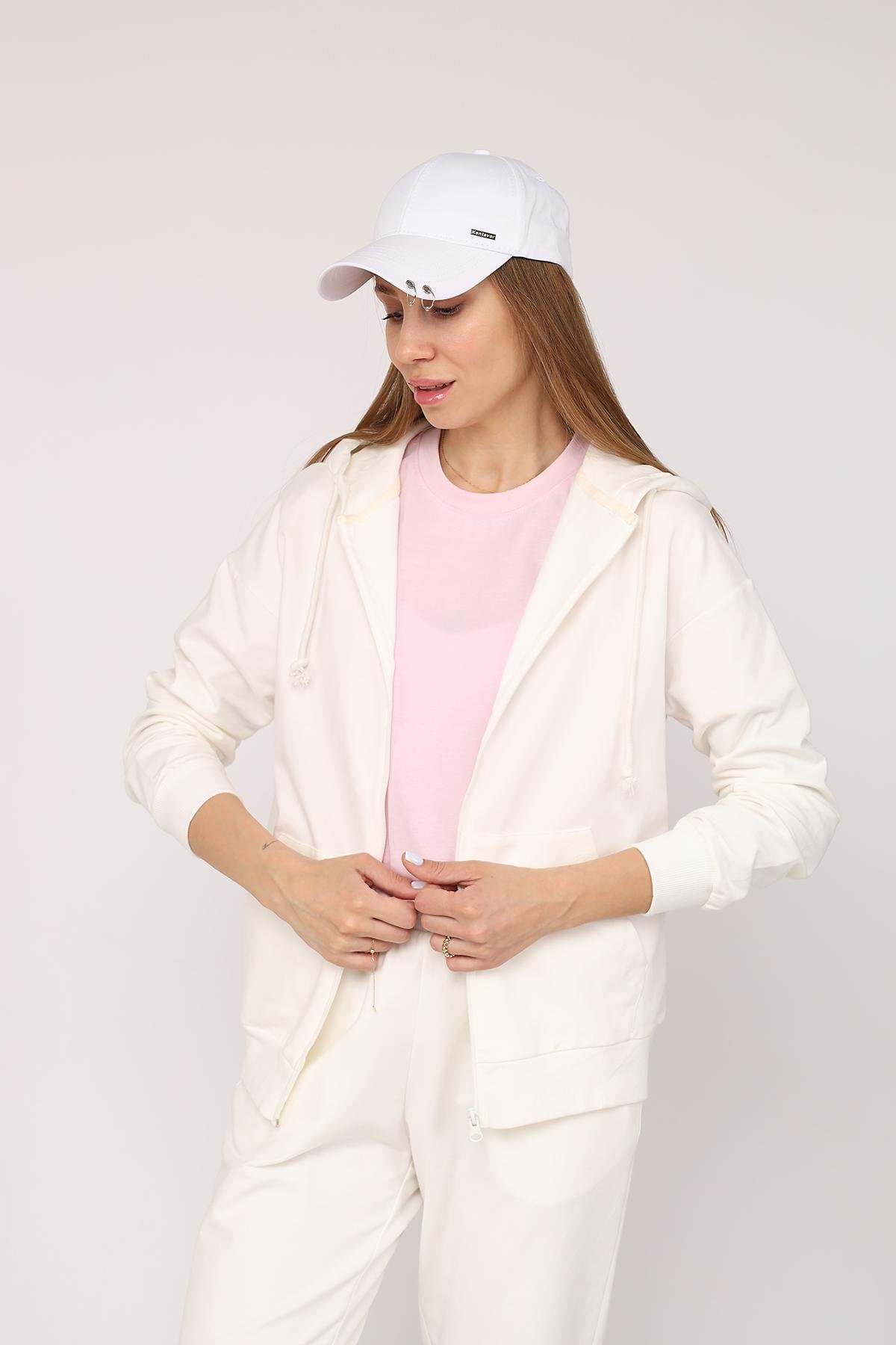 Толстовка на молнии женская р. 42 Молочный (SKT001035585) - фото 2