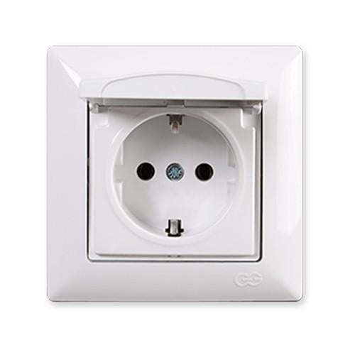 Розетка одинарная с заземлением и крышкой Gunsan Visage Белый (VS 28 11 117)