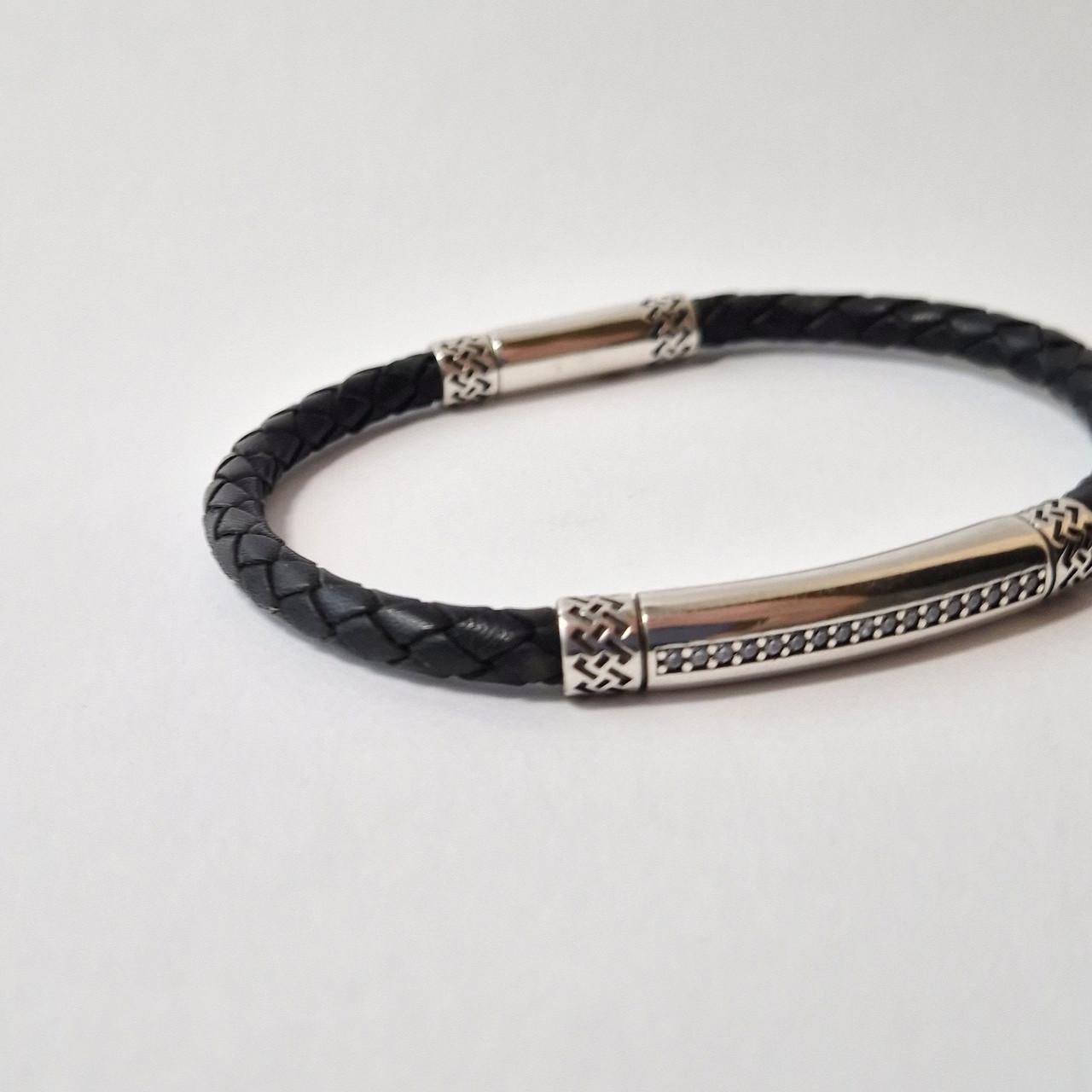 Браслет шкіряний срібло 925 проби чорнене 12,67 г 22 см (597б) - фото 2 Браслет шкіряний срібло 925 проби чорнене 12,67 г 22 см (597б) - фото 2