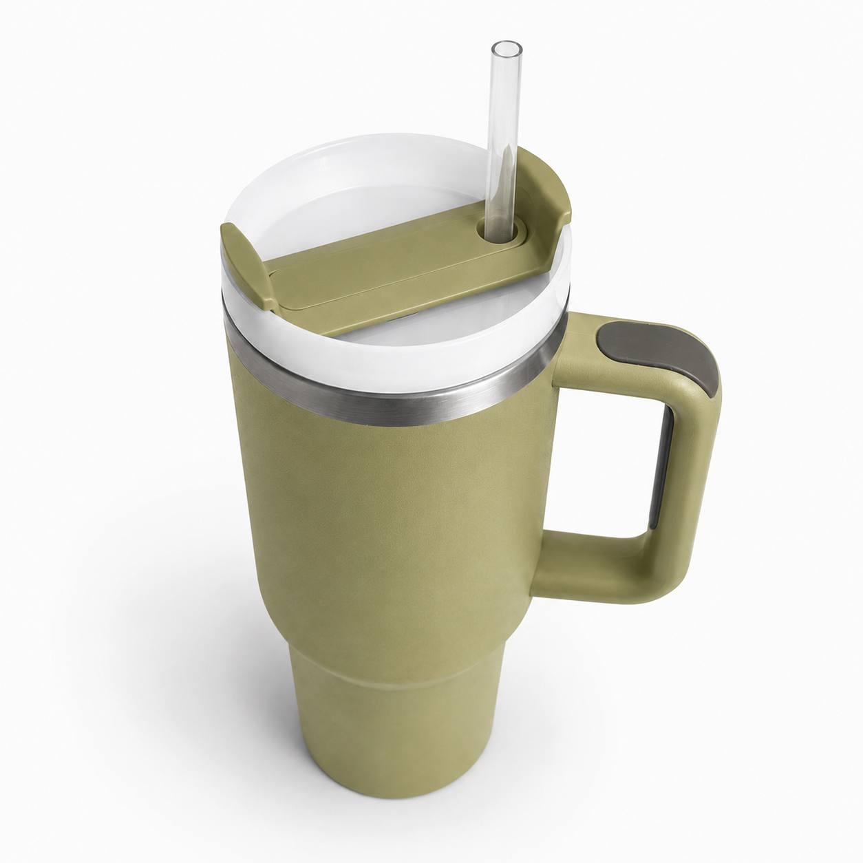 Термокружка с ручкой Tumbler для напитков комплект с крышкой и трубочкой 30 см Оливковая (M1184)