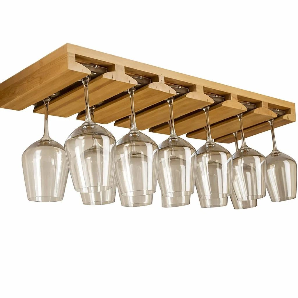 Полка для бокалов бамбуковая подвесная для бара и кухни 12 шт. 63,5x25x5 см