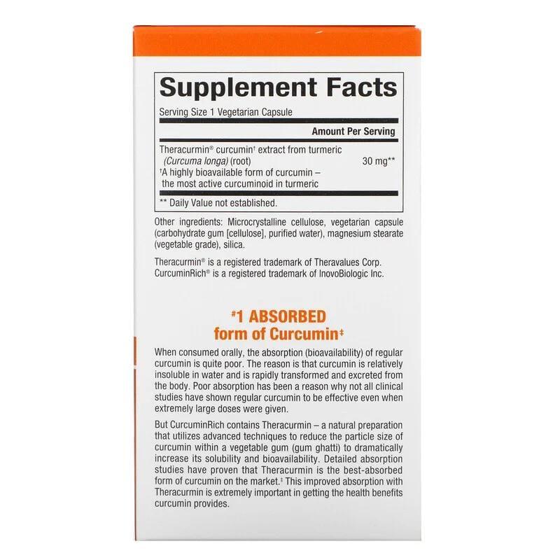 Куркумин Natural Factors CurcuminRich Theracurmin Curcumin экстракт куркумы 30 капс. - фото 2