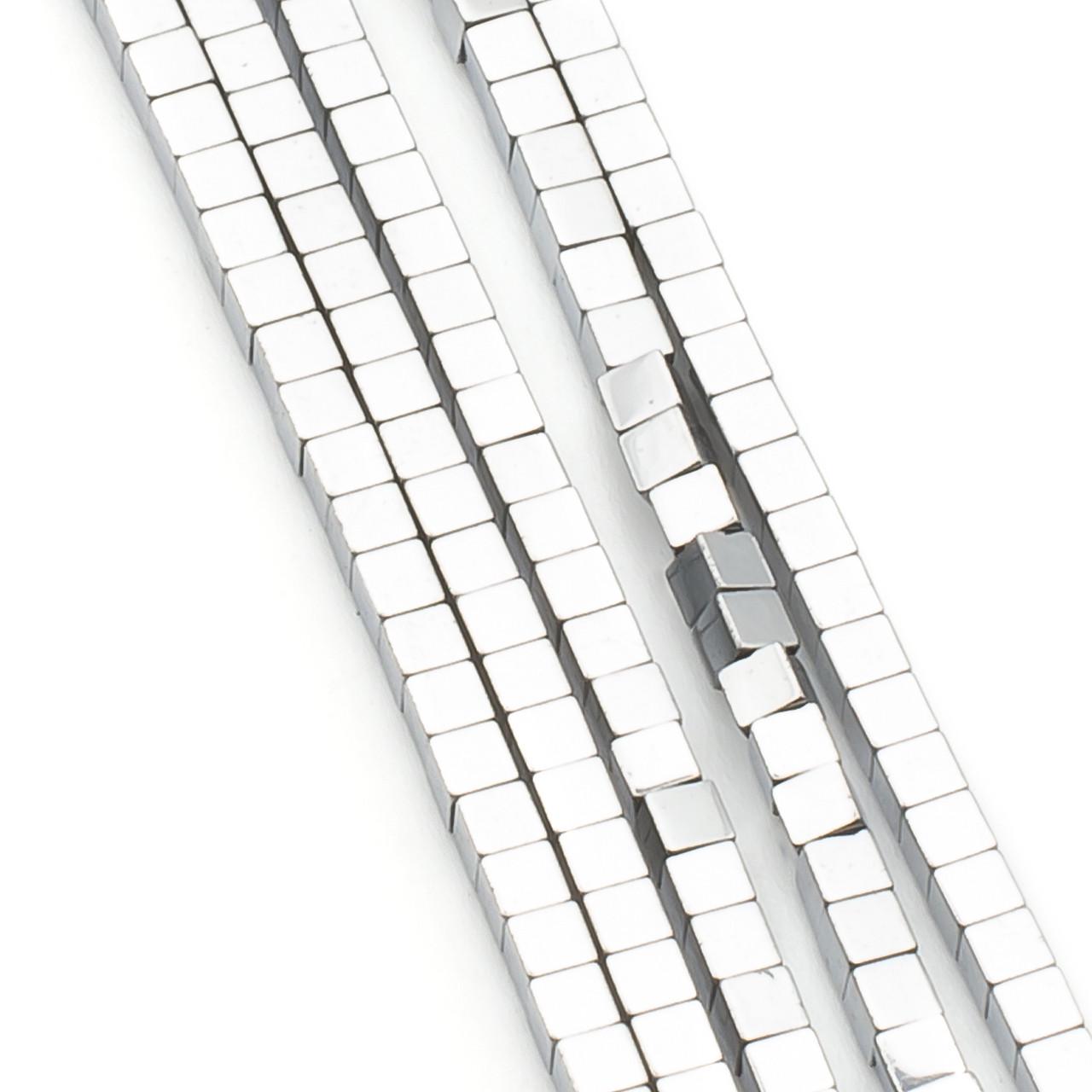 Бусины гематитовые Квадрат 1,5х1,5 мм 40 см Серебристый (БГ0202д00)