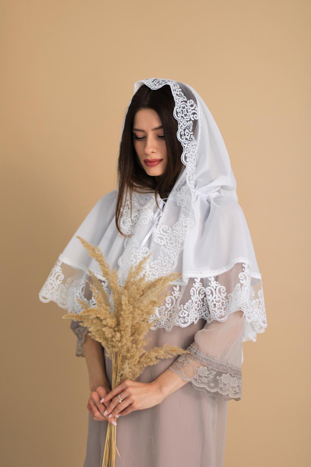 Палантин для храму на голову Ніжно-молочний (п008) - фото 13