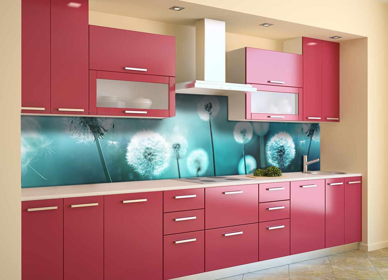 Кухонный фартук Бирюзовые одуванчики из самоклеющейся виниловой пленки 65х250 см Голубой