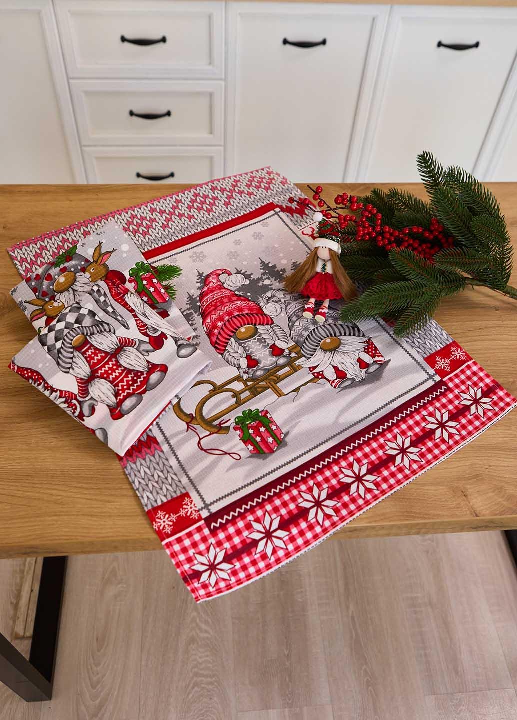 Набір вафельних рушників новорічний Гноми 60х47 см 3 шт. - фото 4 Набір вафельних рушників новорічний Гноми 60х47 см 3 шт. - фото 4