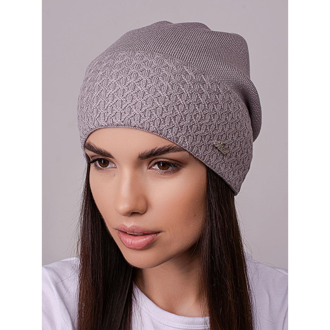 Шапка жіноча Leks ПОЕЗІЯ шерстяна утеплена флісом з візерунком на відвороті ззаді зчіплена one size Олов'яний (258470) - фото 1