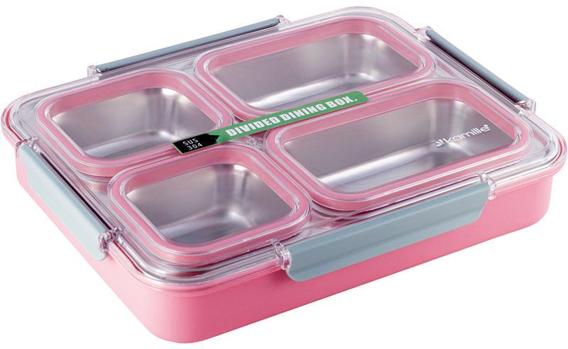 Ланч-бокс Kamille Snack на 4 секции пластик и нержавеющая сталь 1800 мл Розовый