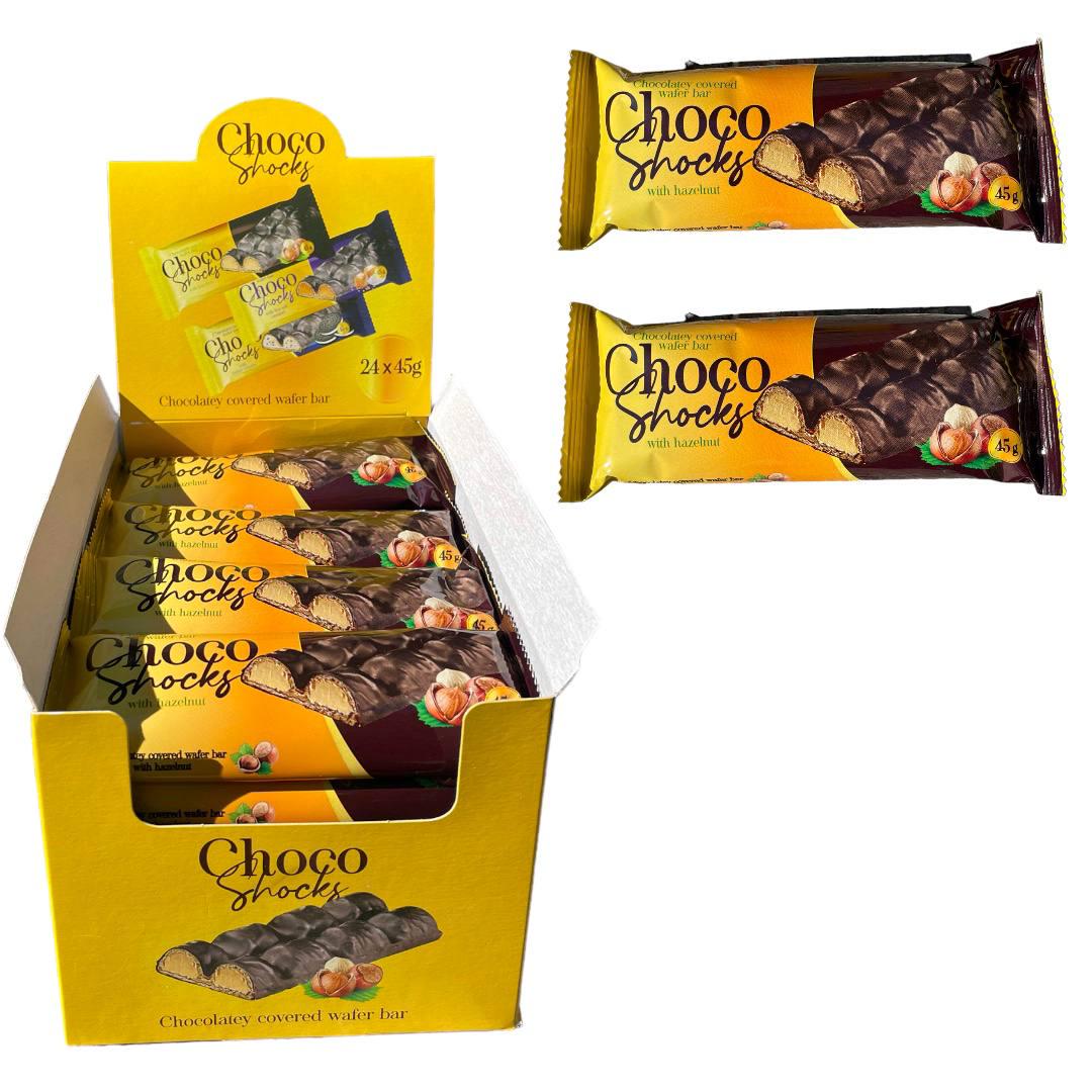 Батончик вафельний Polus Choco Shocks зі смаком фундука 24 шт. 45 г (00000006195)