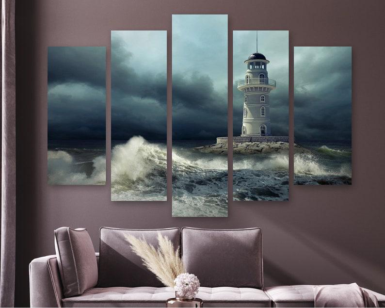 Модульная картина на холсте из пяти частей KIL Art Маяк и буря 187x119 см (M51_XL_13)
