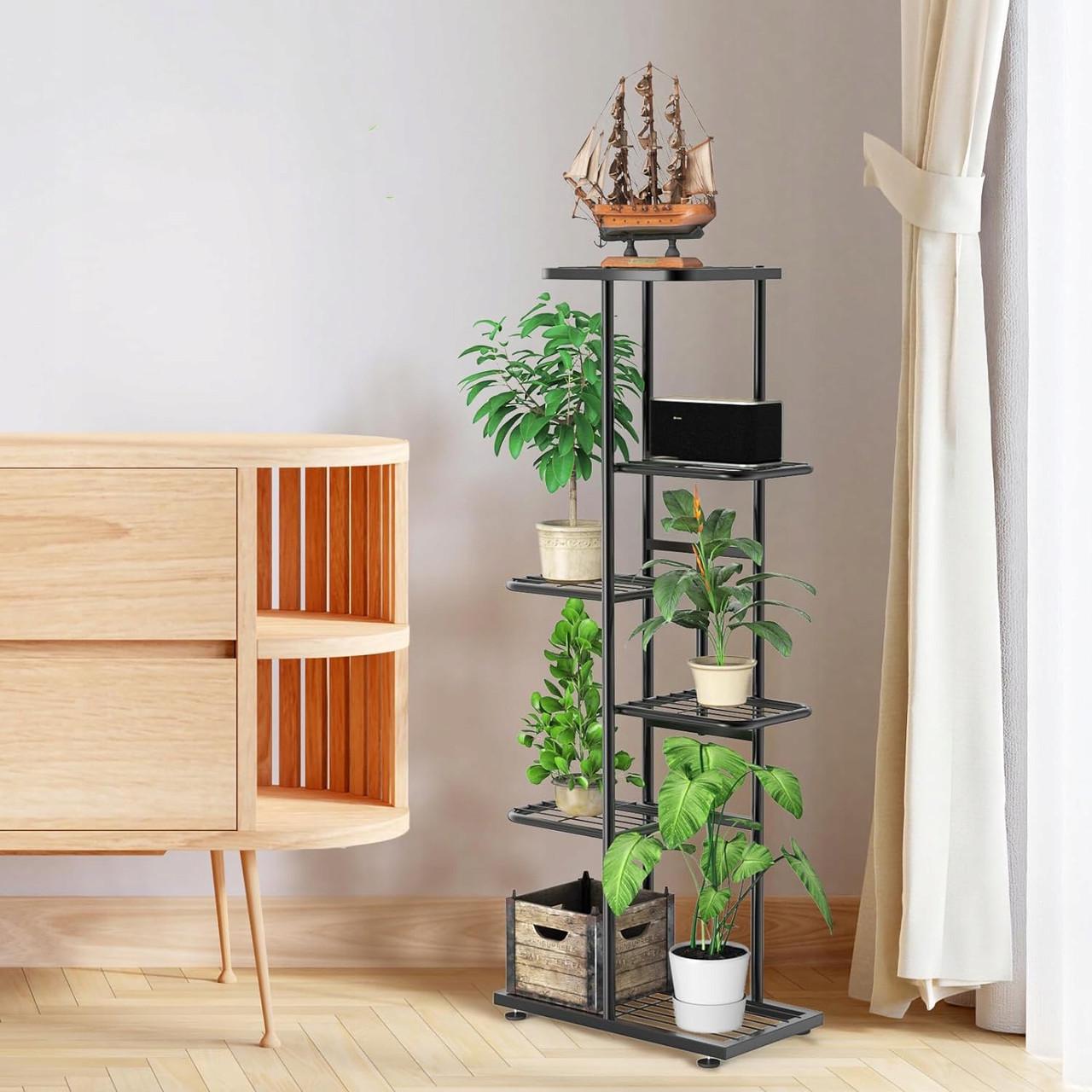 Стеллаж для горшков с растениями POKKA металлический на 6 уровней 108x43x22 см Черный (2605799096) - фото 4