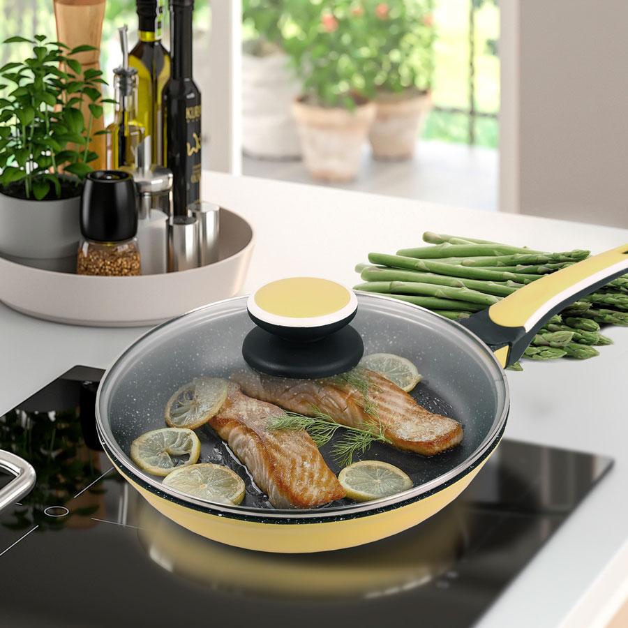 Сковорода с антипригарным покрытием и стеклянной крышкой Maestro 26 см Желтый (MR-1220-26) - фото 2