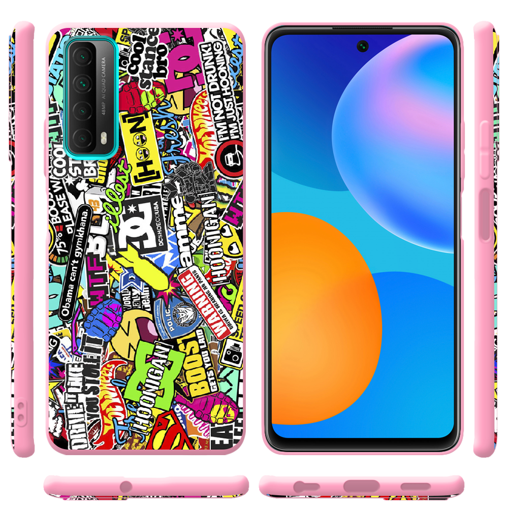 Чехол Boxface Huawei P Smart 2021 Multicolored Inscriptions Розовый силикон (41133-up880-41821) - фото 2