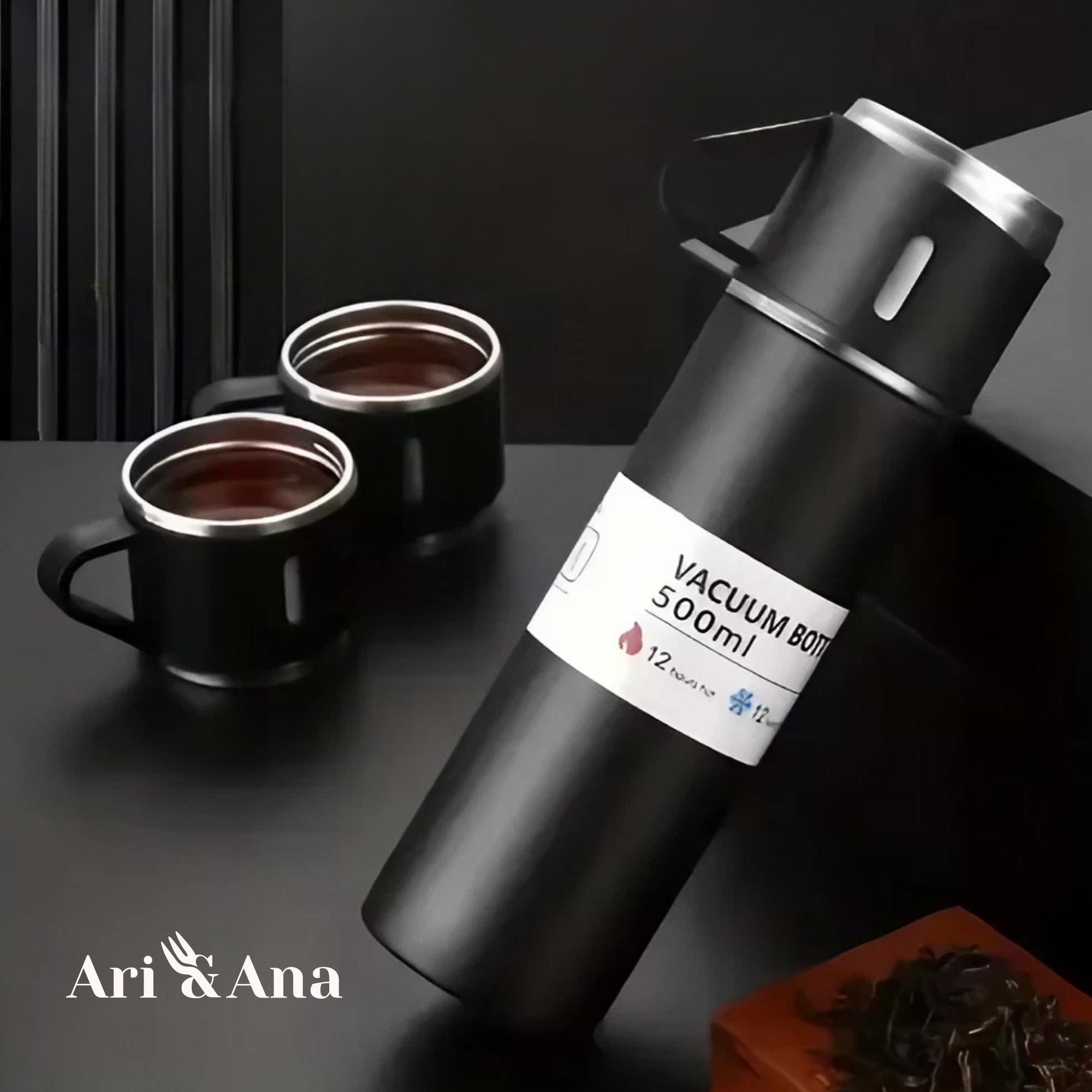 Подарочный набор Ari/Ana Термос 500 мл и 3 чашки для напитков нержавеющая сталь Черный - фото 5 Подарочный набор Ari/Ana Термос 500 мл и 3 чашки для напитков нержавеющая сталь Черный - фото 5