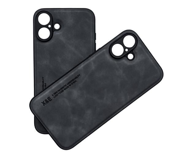 Шкіряний чохол - накладка X&E для iPhone 16 з металевою вставкою Чорний