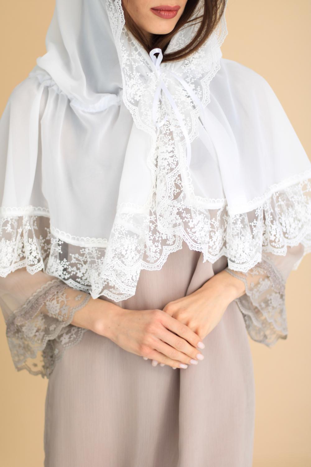 Палантин для храма на голову Снежно-молочный (п024) - фото 4