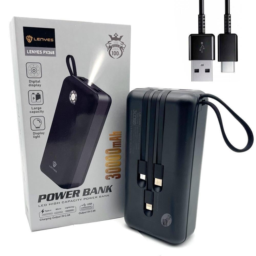 Повербанк LENYES LED-30000 mAh 2хUSB MicroUSB Type-C с кабелями 5В