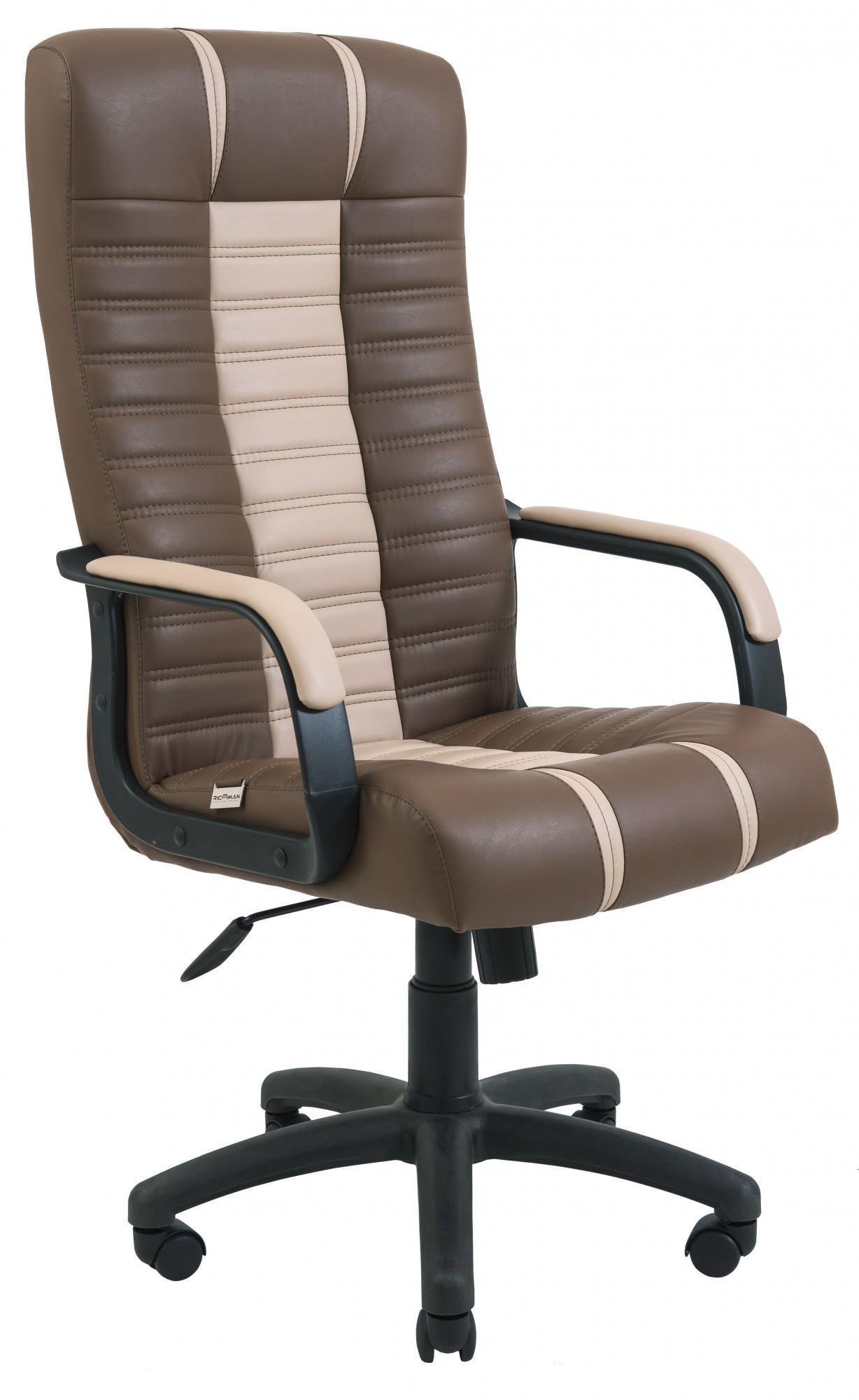 Кресло офисное компьютерное Atlant Kansas Brown-Latte Подлокотник Рич ПлаStick М2 AnyFix Бежево-коричневый