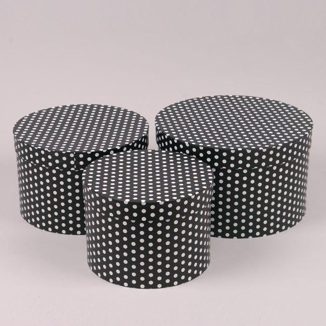 Комплект коробок для цветов Flora 3 шт. Черный в белый горошек (39896)