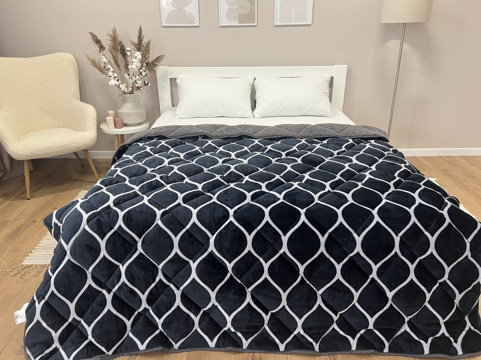 Ковдра з велюру та овчини 195x215 см Темно-сірий (одеяло Л16-1)