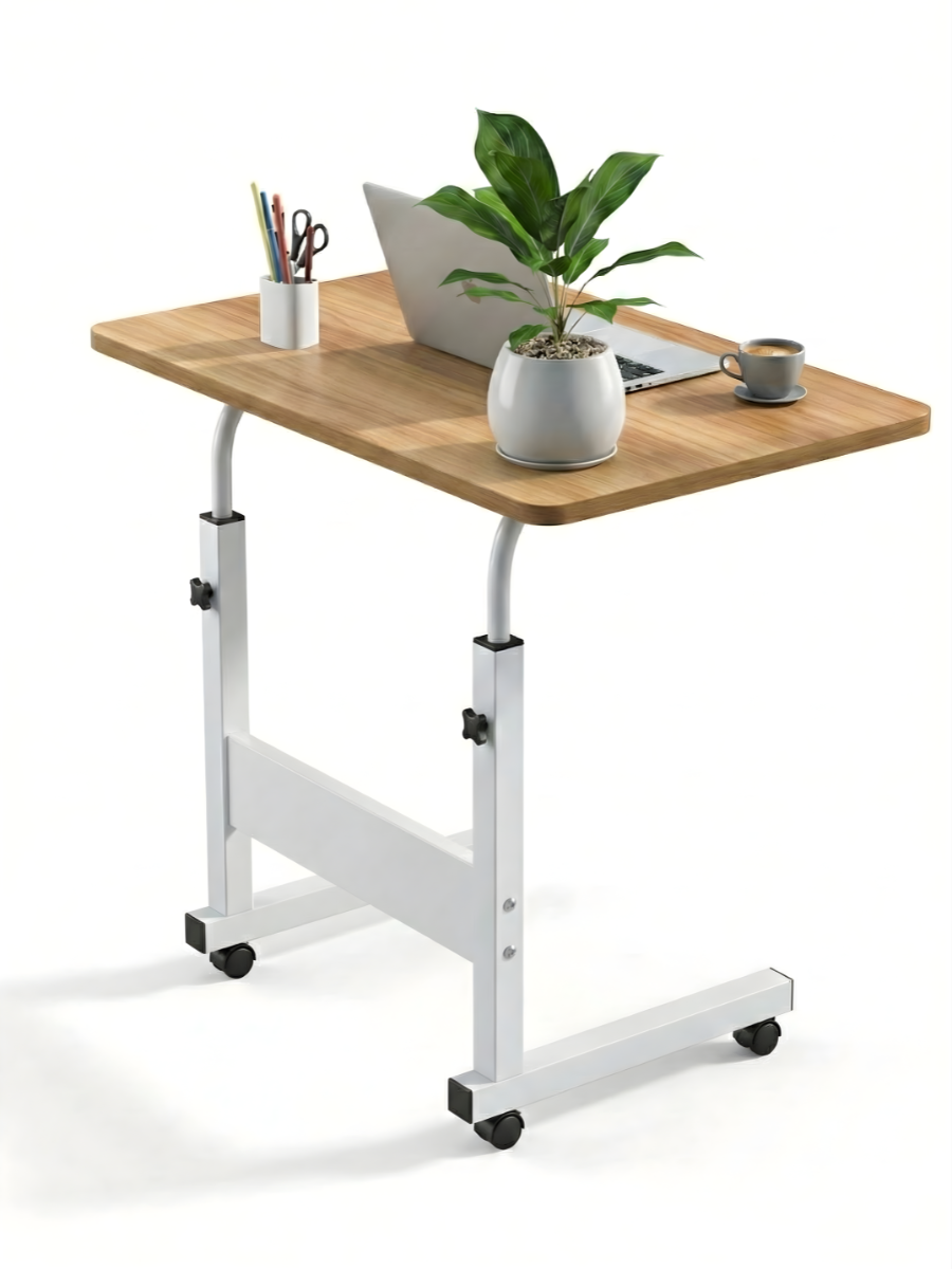 Столик для ноутбука приліжковий на колесах з регулюванням висоти 60х40 см Білий/Клен (8315322735)