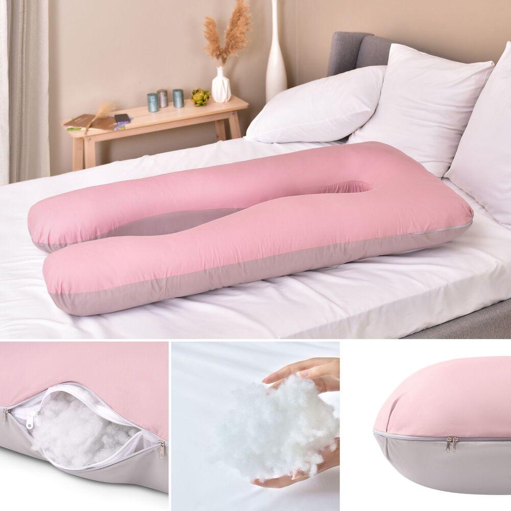 Подушка довга IDEIA П-подібна з наволочкою на блискавці 140х75х20 см Пудровий/Сірий (23295268) - фото 4