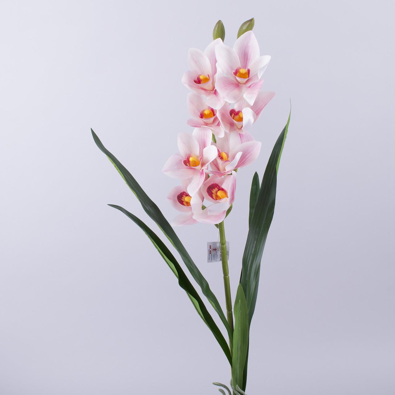 Искусственные цветы Орхидея латексная бабочка с длинными листьями Светло-розовый (2629-3)