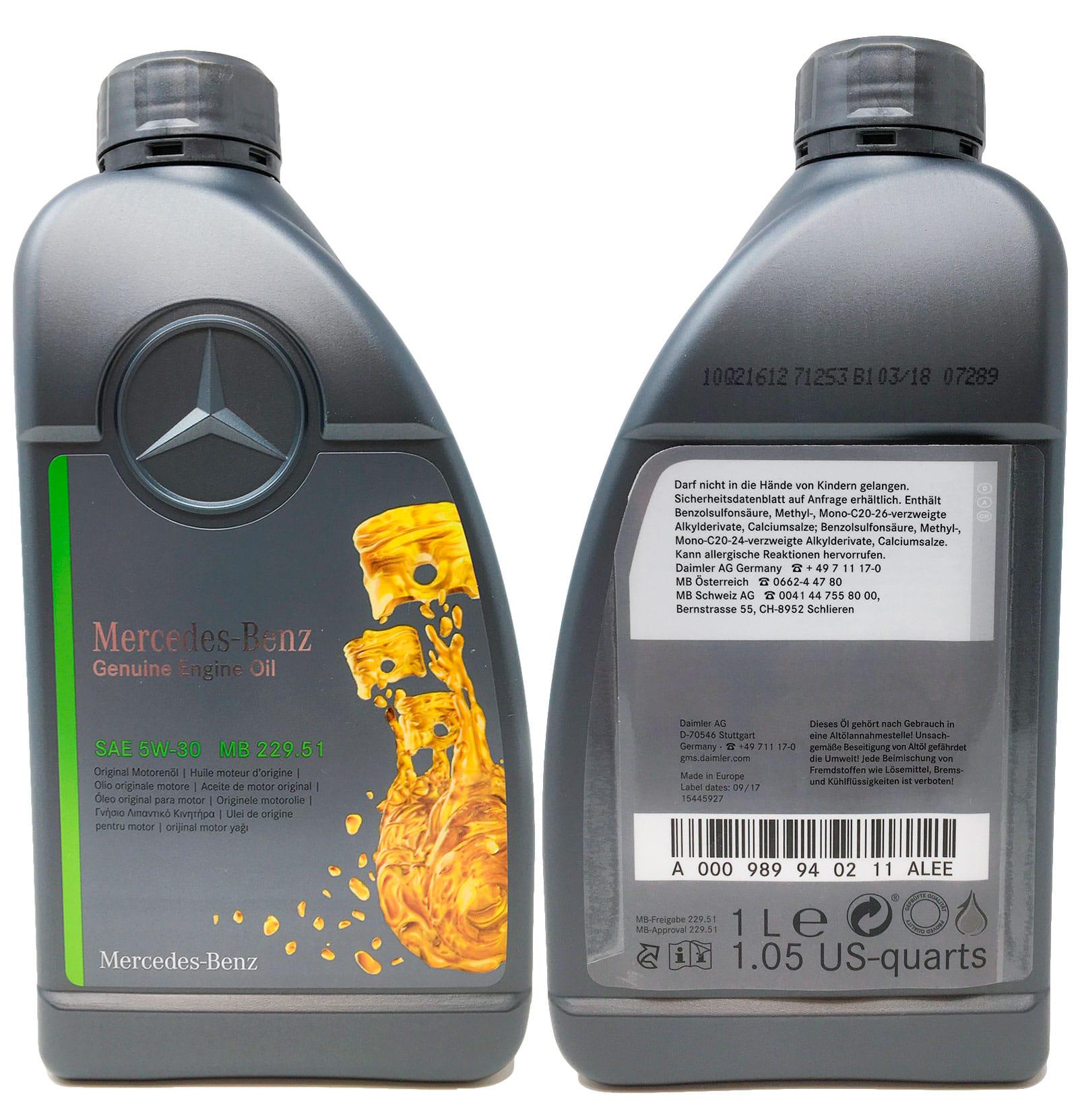 Моторное масло Mercedes-Benz 229.51 Engine Oil 5W-30 1 л (A000989940211) - фото 2