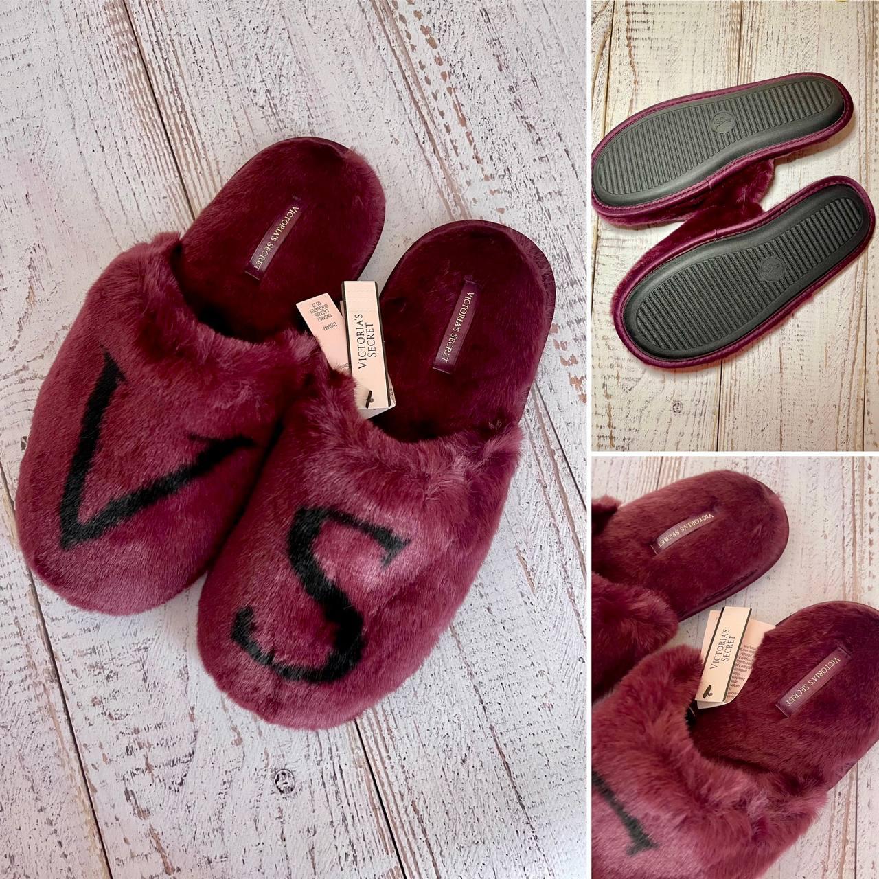 Тапочки домашние женские меховые Victoria's Secret Closed Toe Faux Fur Slipper Kir с логотипом Бордовый - фото 7