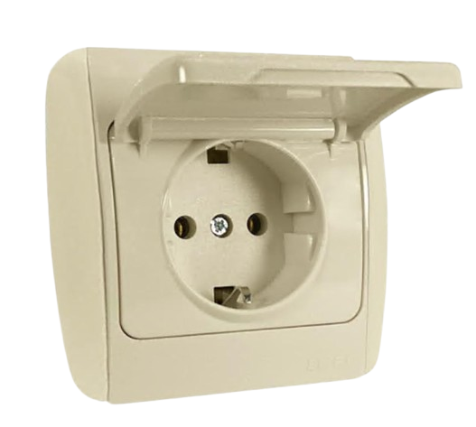 Розетка одинарная с заземлением и крышкой EL-BI Zirve Fixline Кремовый (00000000307)