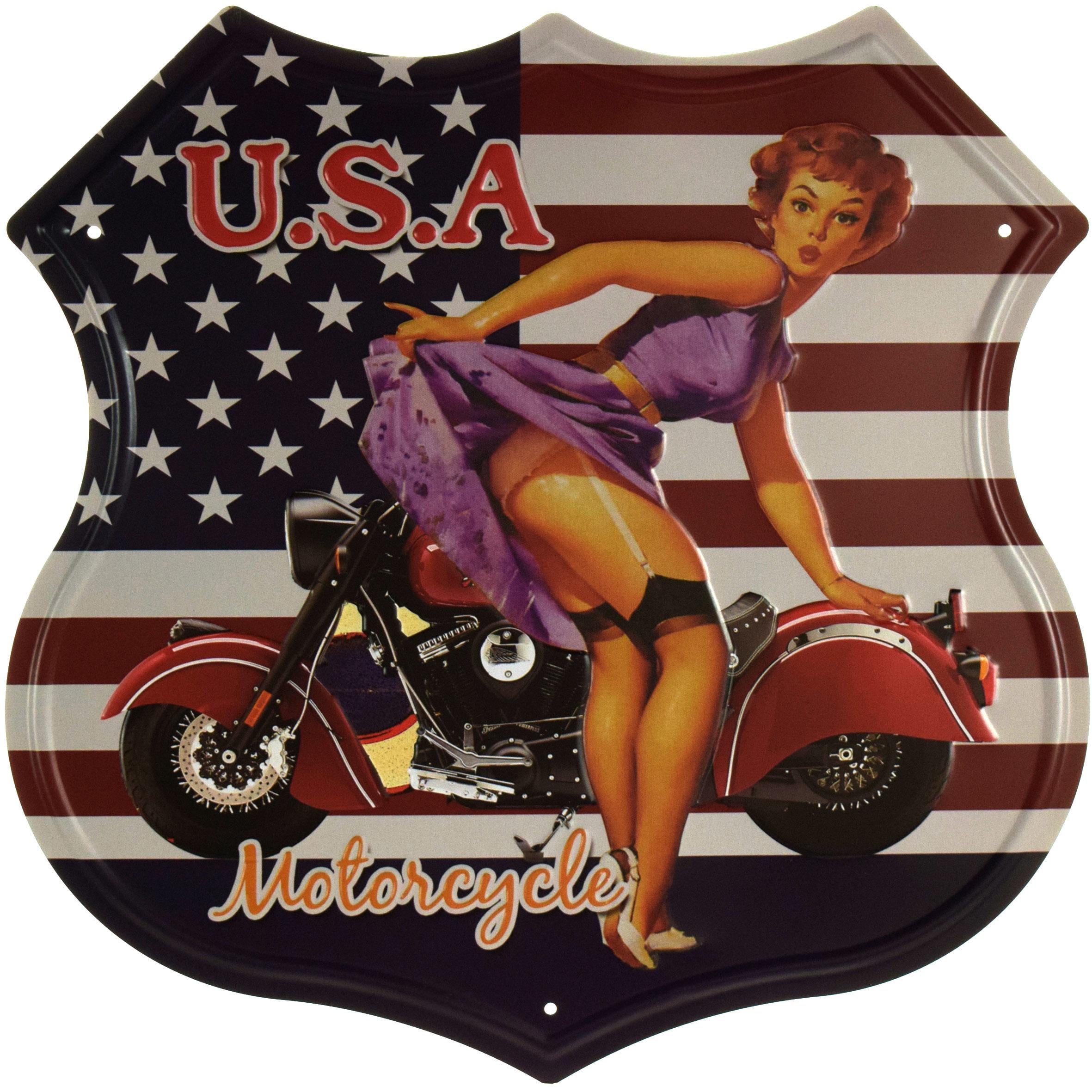 Табличка металева Мотоцикл США/USA Motorcycle Pin Up 30x30 см