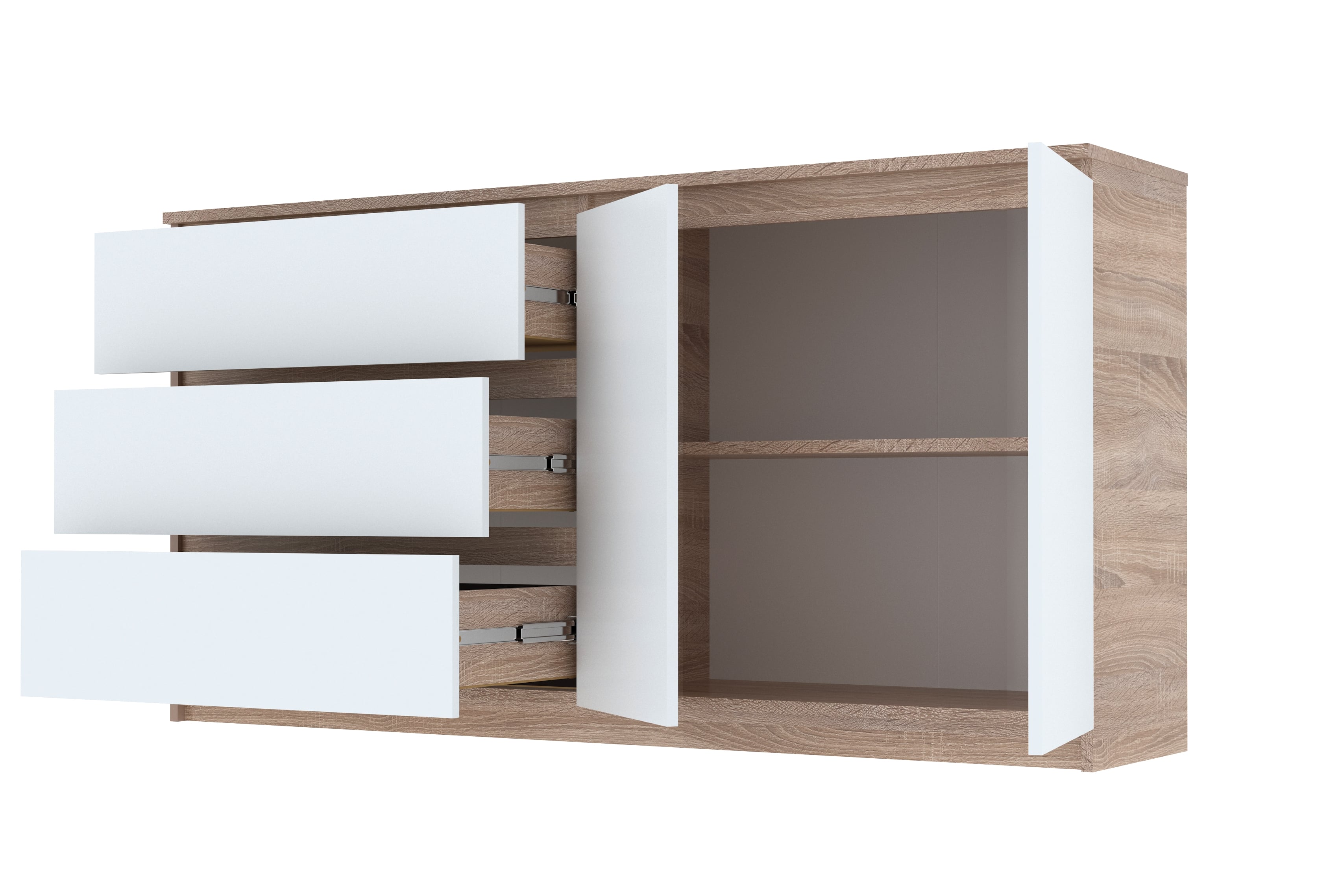 Комод Мастер Форм с 2 дверцами и 3 выдвижными ящиками 158х37,6х73 см Дуб сонома/Белый (6499c918b1acfd15b2602459) Комод Мастер Форм с 2 дверцами и 3 выдвижными ящиками 158х37,6х73 см Дуб сонома/Белый (6499c918b1acfd15b2602459)