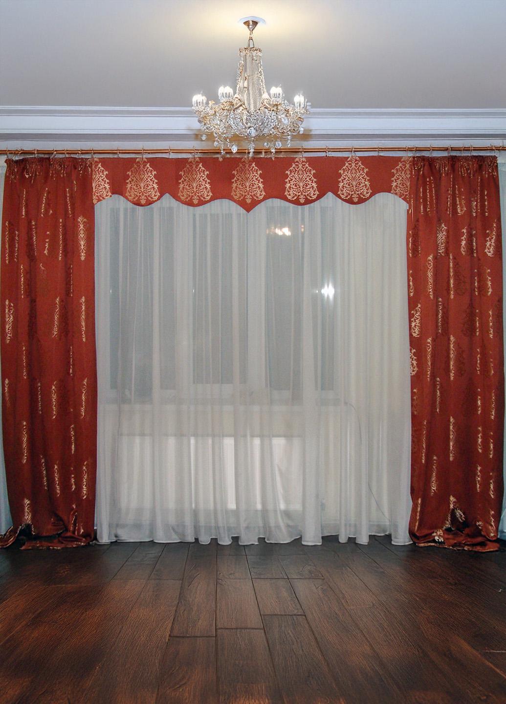 Ламбрекен жесткий Firanka Damask со шторами на карниз 250 см теракотовый (140_2ж)