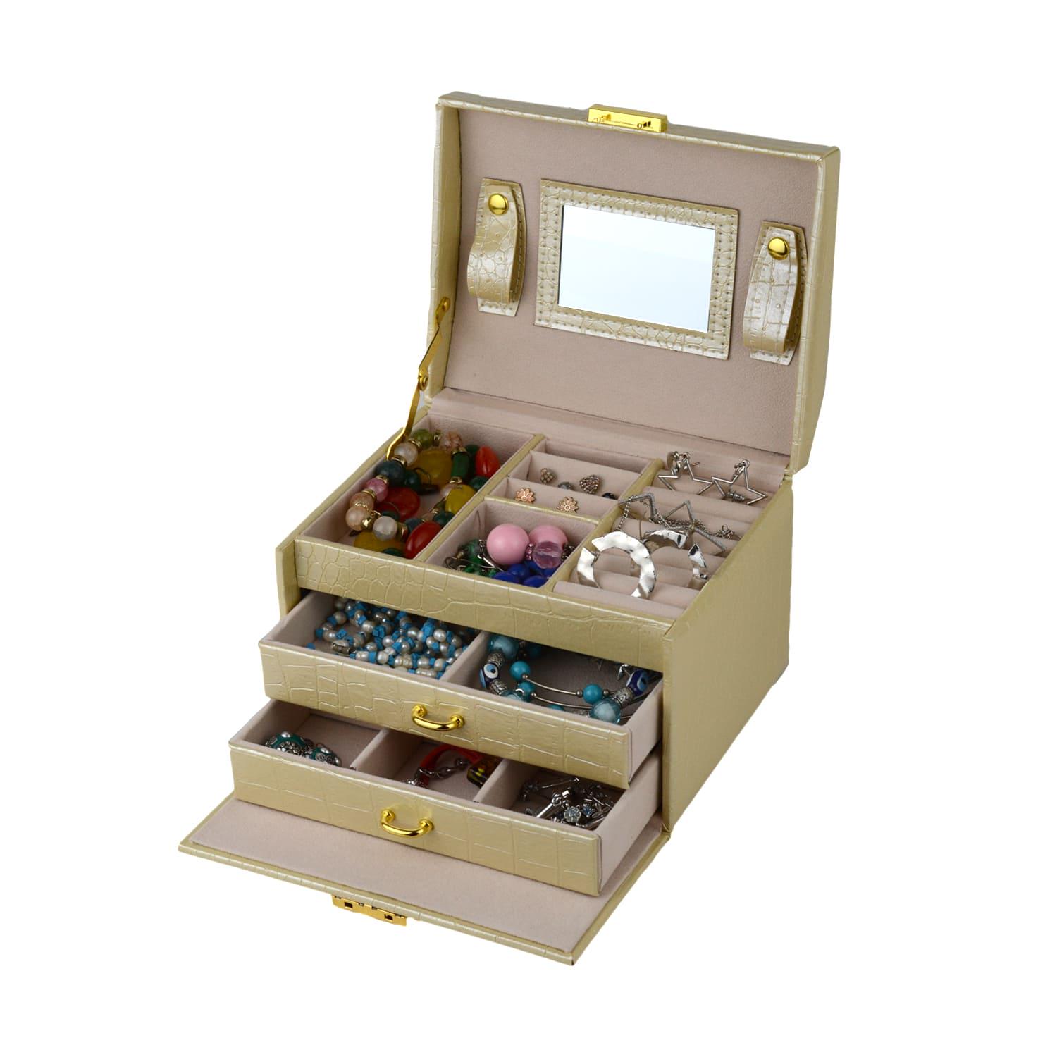 Шкатулка для украшений с зеркалом и ящичками 18х14х12.5 экокожа 12х12х5 см Бежевый (ШДД-13-1) - фото 4 Шкатулка для украшений с зеркалом и ящичками 18х14х12.5 экокожа 12х12х5 см Бежевый (ШДД-13-1) - фото 4