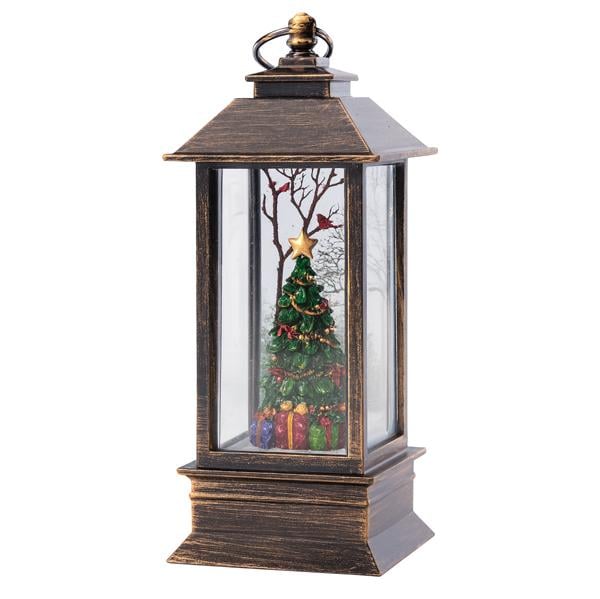 Новогодний LED-фонарь Елка 16 см с эффектом снега беспроводной (id_3102)