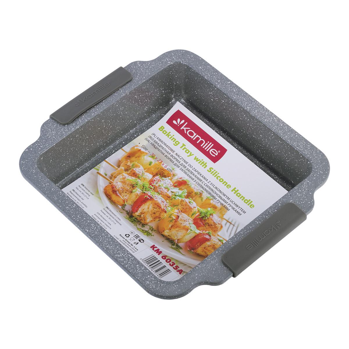 Форма для запекания Kamille KM-6035A из углеродистой стали 30,3x26,7x6 см Серый мрамор (29-84-6035A)