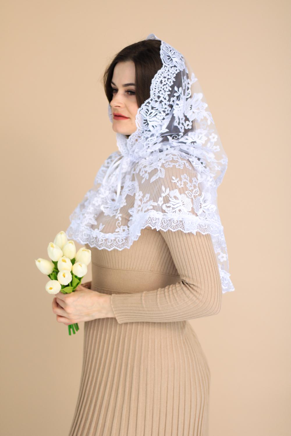 Палантин для храму на голову 80x120 см Білий (п009) Палантин для храму на голову 80x120 см Білий (п009)