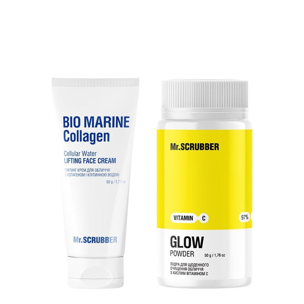 Набор косметики Mr. Scrubber Лифтинг-крем для лица Bio Marine Collagen 50 г и пудра для очищения лица Glow Vitamin C