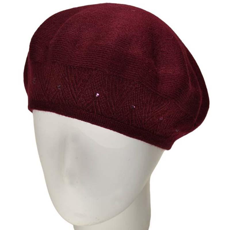 Берет женский Lirus Ника двойной шерстяной тонкой вязки Бордовый (111623)