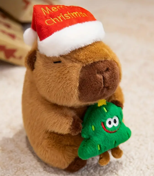 Мягкая игрушка плюшевая детская Новогодняя Капибара с елкой 20 см (2792111667)