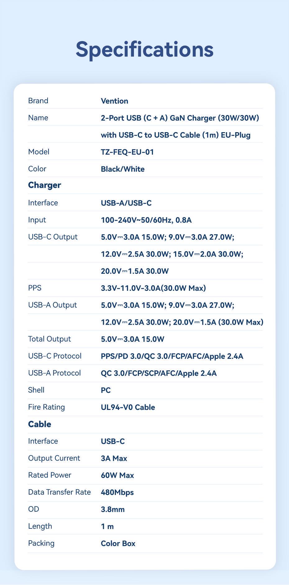 Зарядное устройство Vention GaN III Type-C/USB 30W /Type-C 60Вт 2-портовый USB A+C быстрая зарядка 1 м Черный (TZ-FEQB0-EU-01) - фото 7