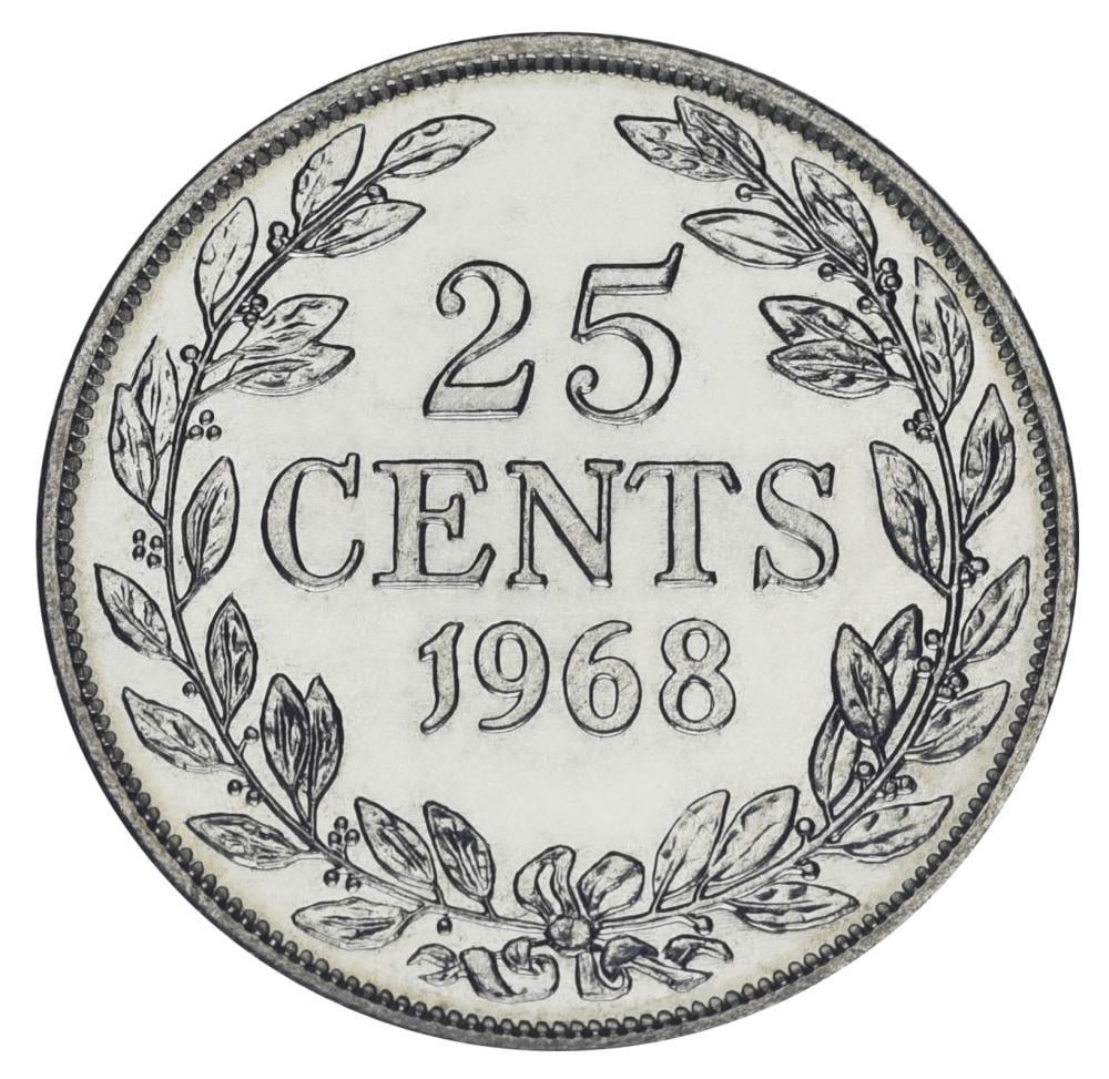 Коллекционная монета Либерия 25 центов 1968 UNC (М19108)