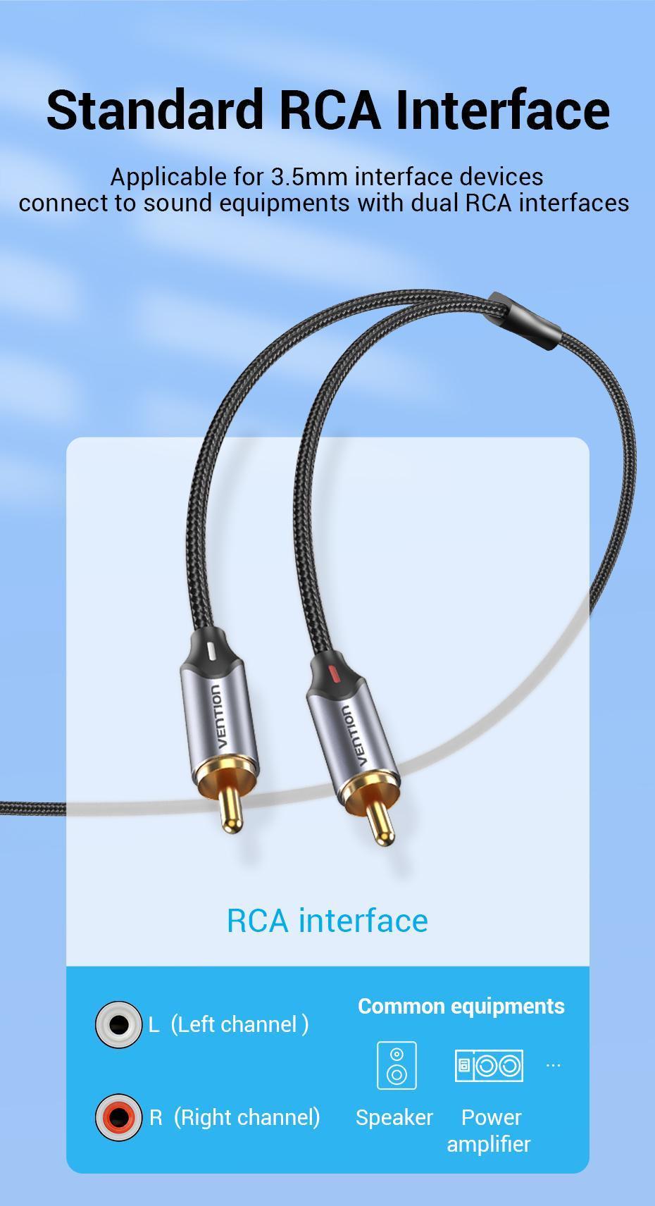 Кабель Vention Type-C-2RCA стерео тюльпани-USB-C Hi-Fi звук AUX DAC ЦАП нейлонове обплетення 2 м Чорний (BGUHH) - фото 10