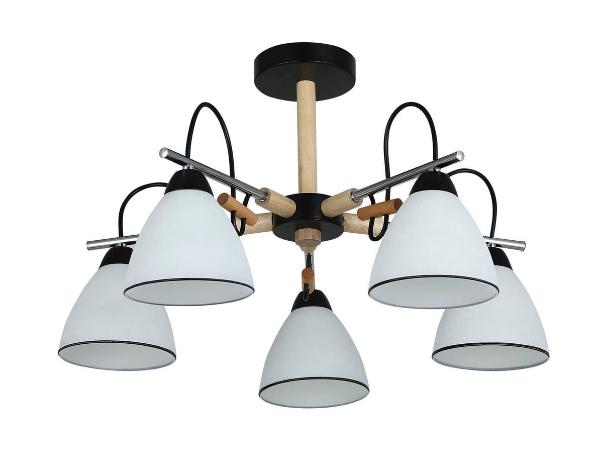 Люстра потолочная Light House SRS-20766/5 плафон белый с каймой Черный/Хром/Дерево