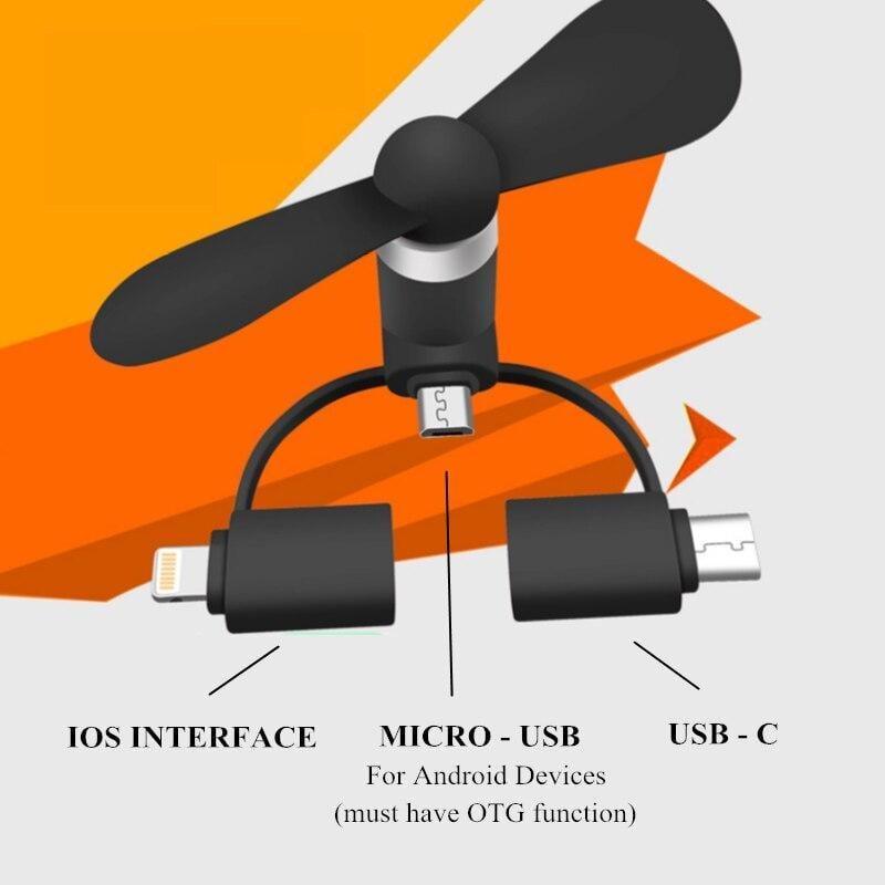 Вентилятор для телефона 3в1 Micro-Usb/Type-c Черный (2793) - фото 5