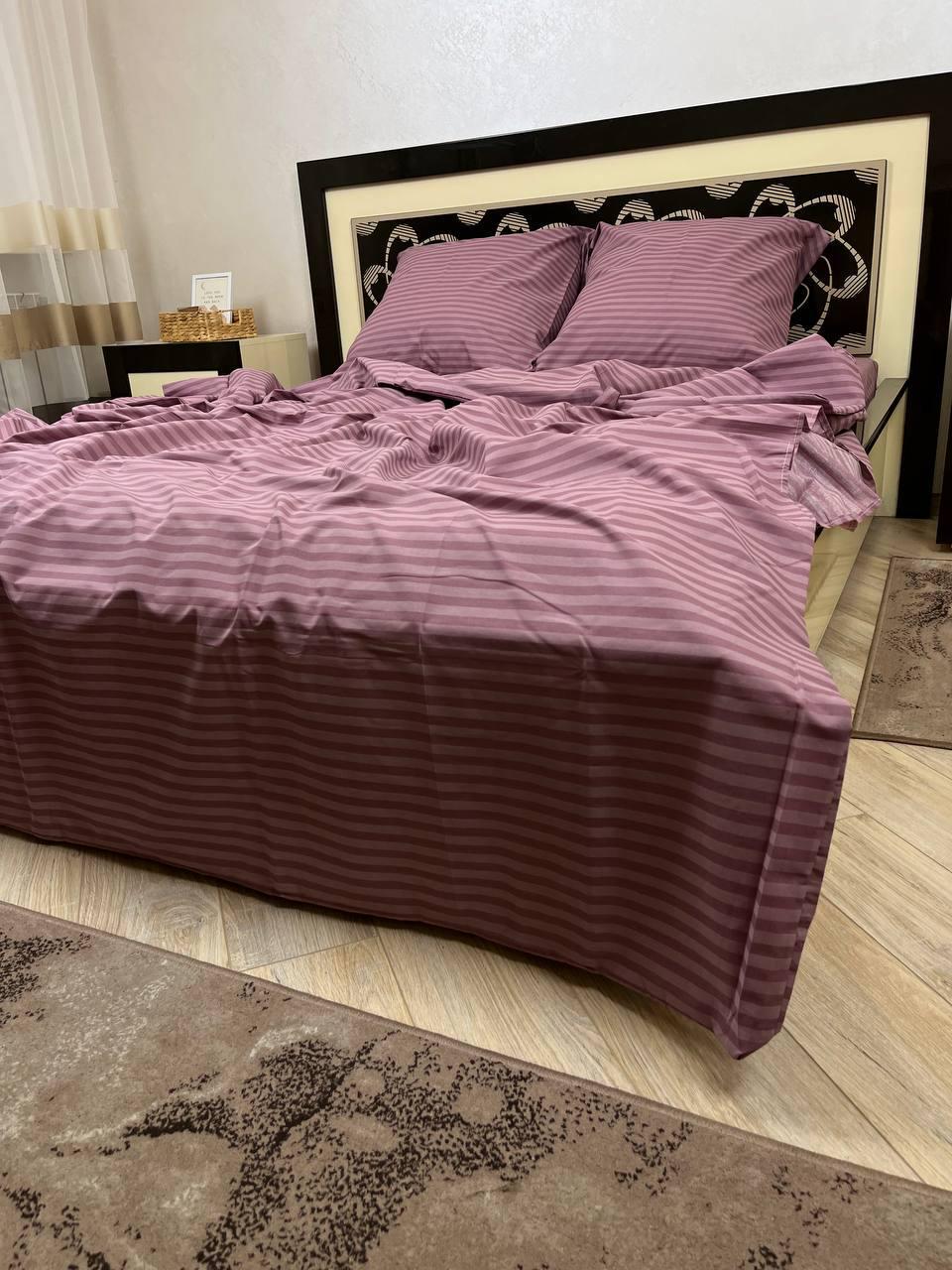 Комплект постільної білизни євро Смужка бавовна 200х220 см Сливовий (28838372) - фото 1 Комплект постільної білизни євро Смужка бавовна 200х220 см Сливовий (28838372) - фото 1