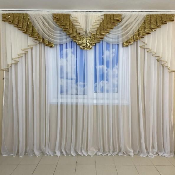 Ламбрекен на карниз в гостиную блекаут/шифон 3 м Золотистый (447)